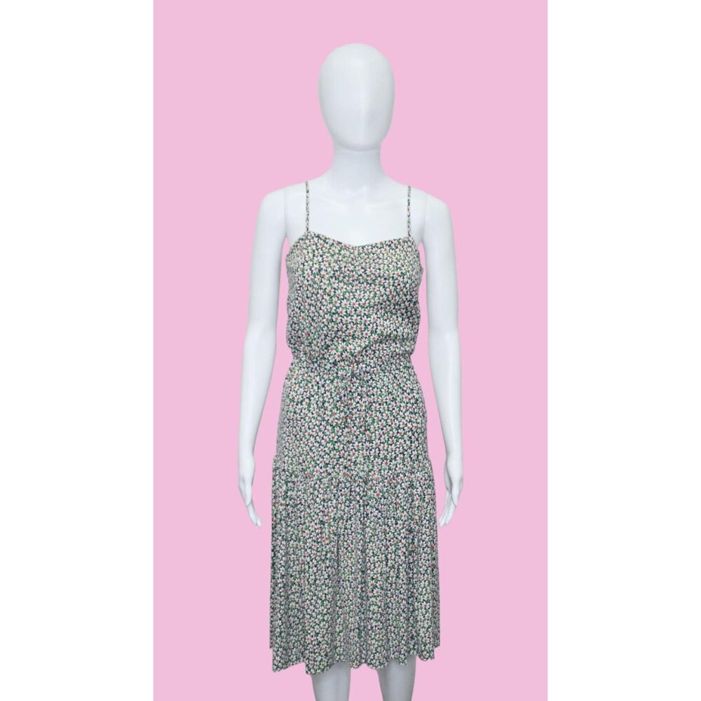 1970s DVF DIANE von FÜRSTENBERG Floral Print. Blue, Green, and Orange. Sleeveles